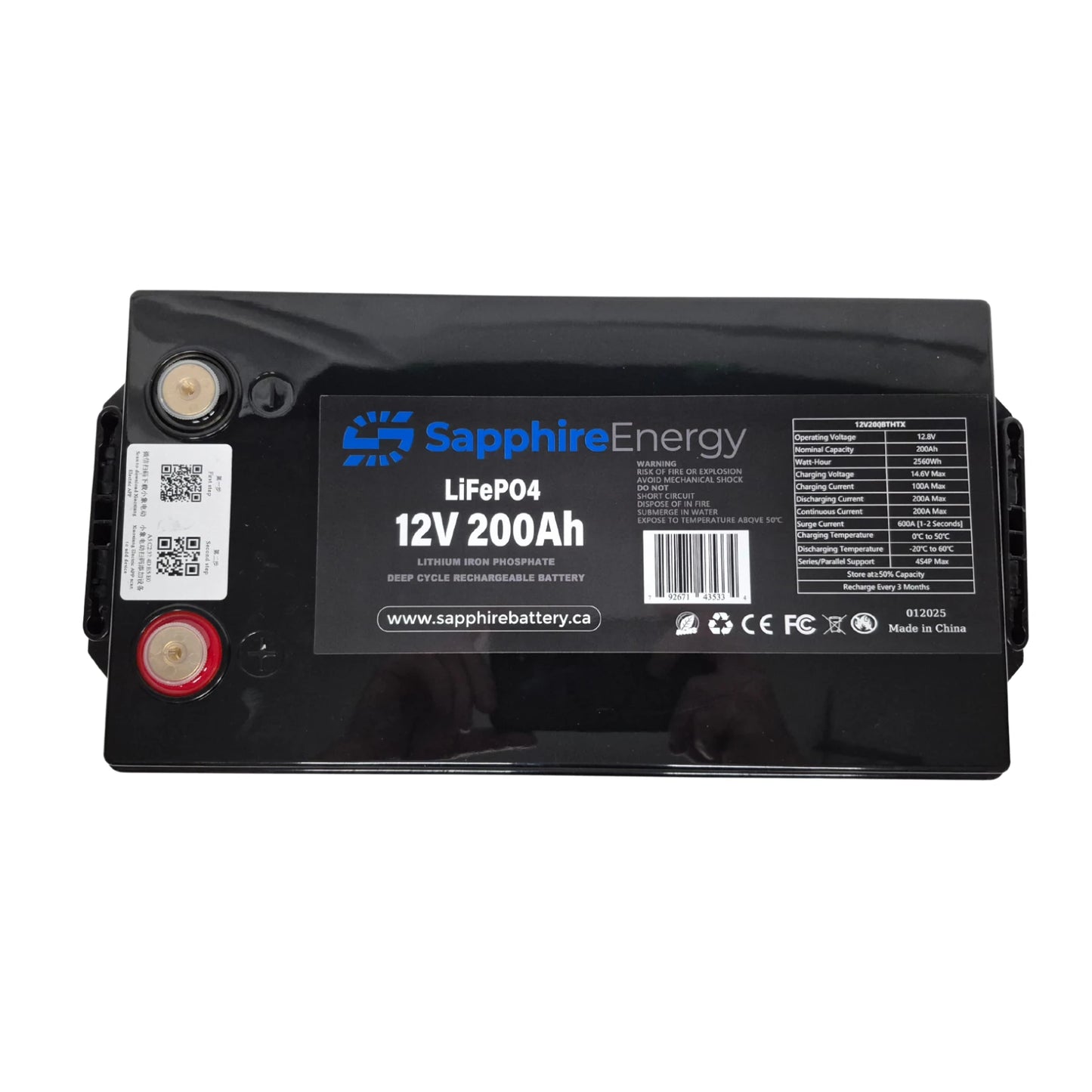 12V 200Ah Lithium Battery with Self Heating and Bluetooth 5.0 Top View