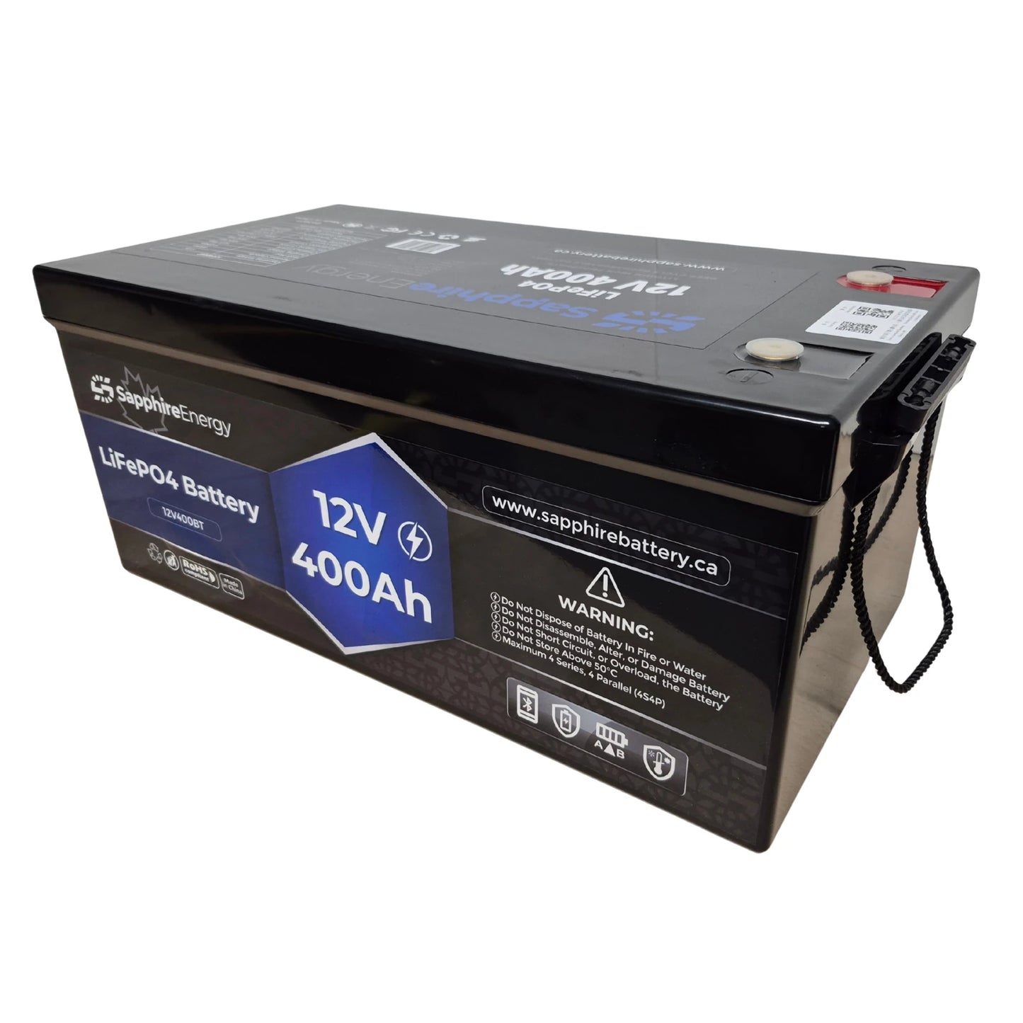 12 Volt 400 Amp hour Sapphire Lithium Battery on a white background