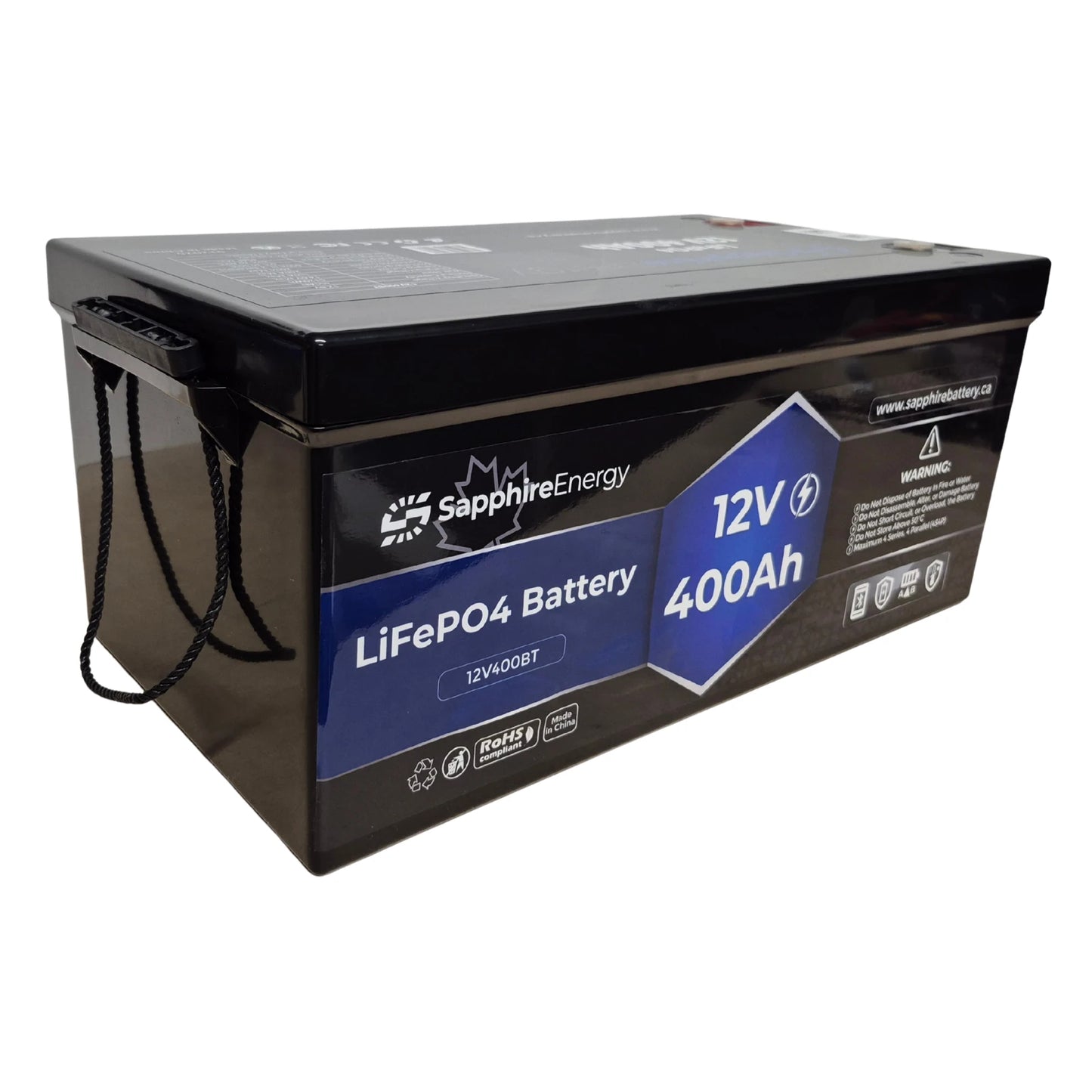 12 Volt 400 Amp hour Sapphire Lithium Battery on a white background