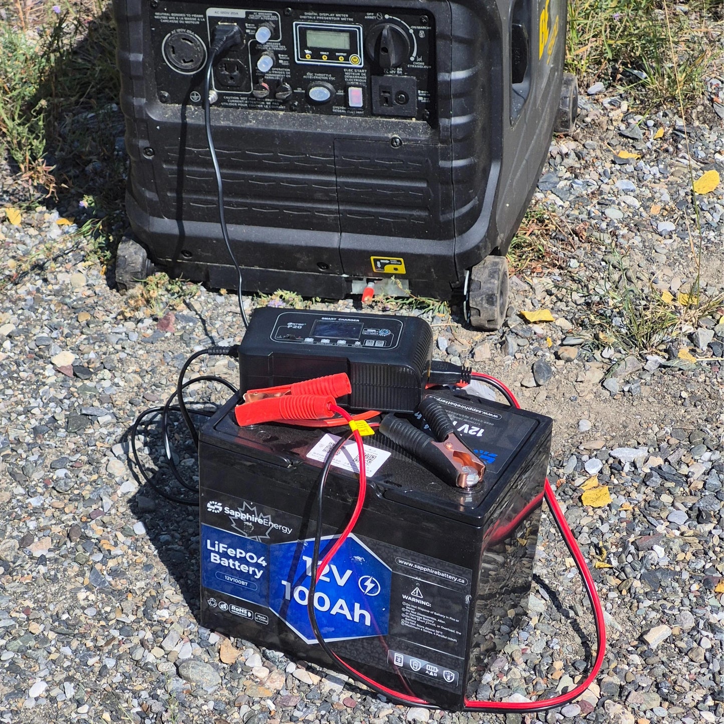 Sapphire Lithium Battery being charged by a generator