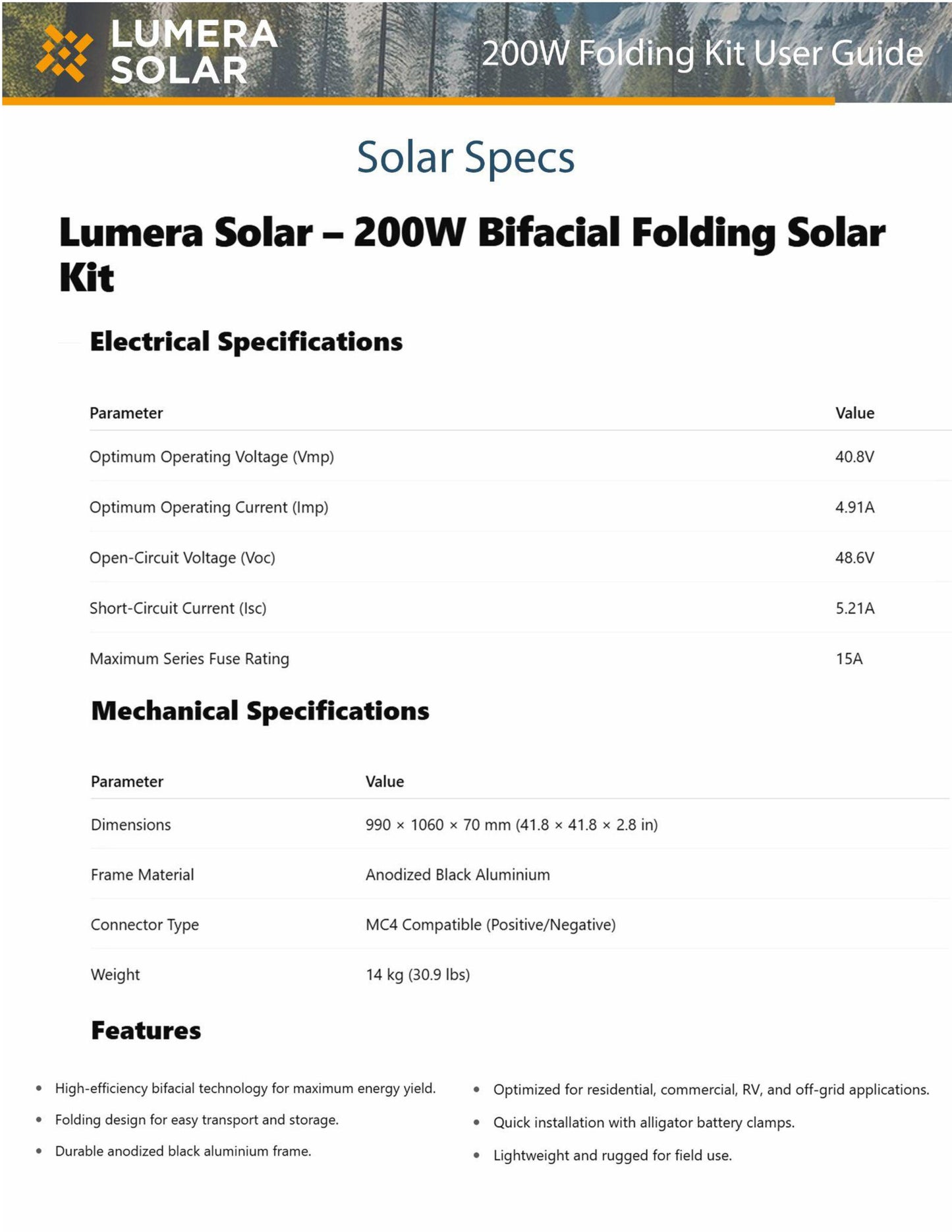 200 Watt Folding Solar Panel Kit