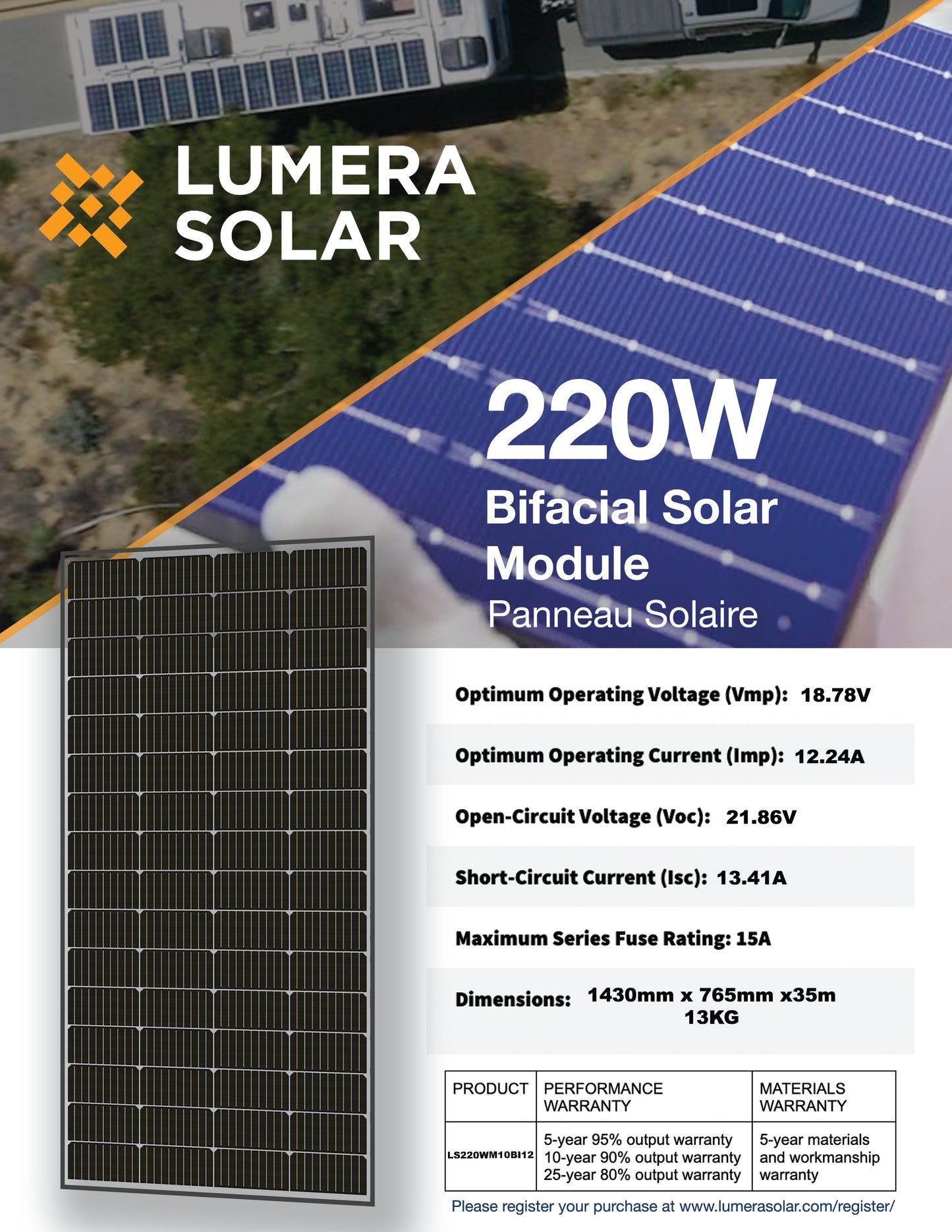 220W Bifacial Solar Panel LS220BI