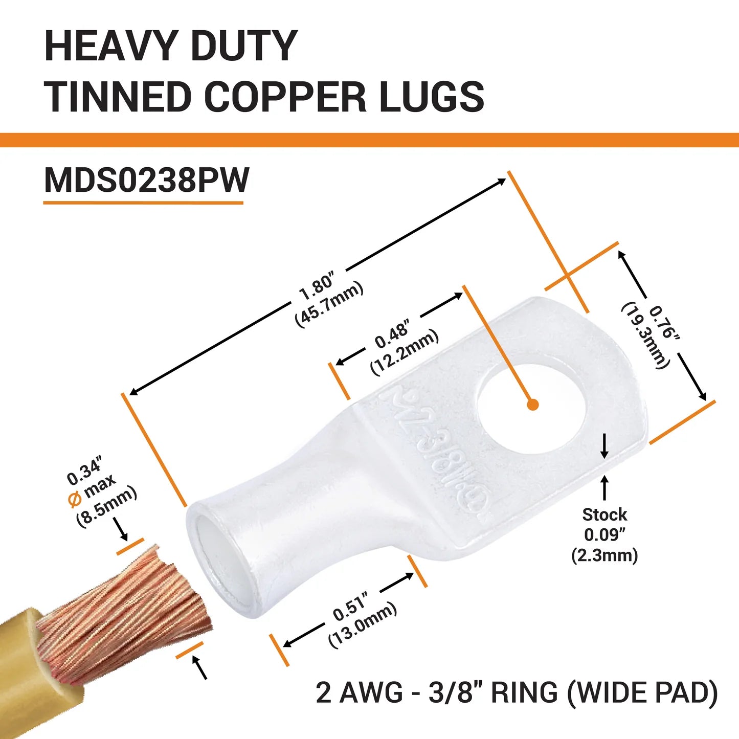 Tinned Copper Crimp Lugs – UL Listed, 600 VDC