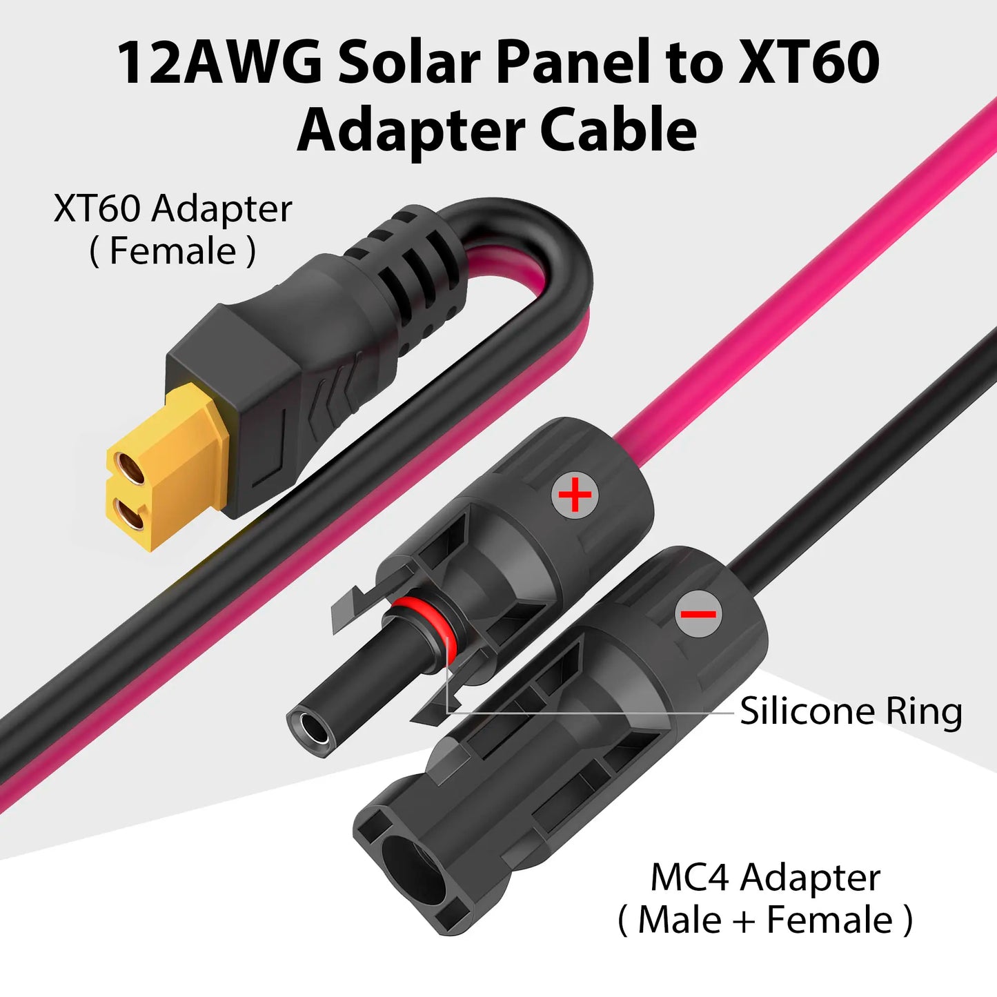 Solar MC4 to XT60 Portable Power Station Extension Adapter Cable
