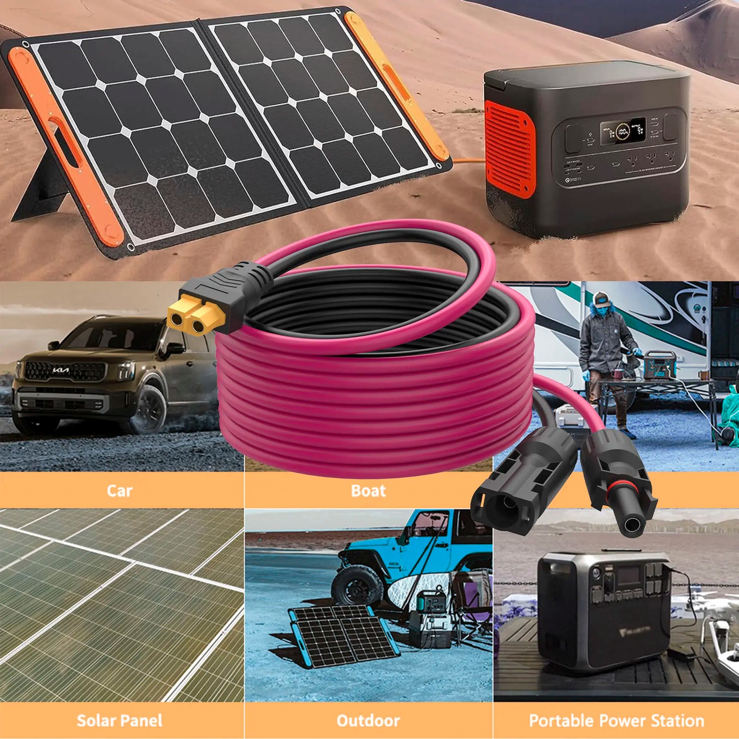 Solar MC4 to XT60 Portable Power Station Extension Adapter Cable