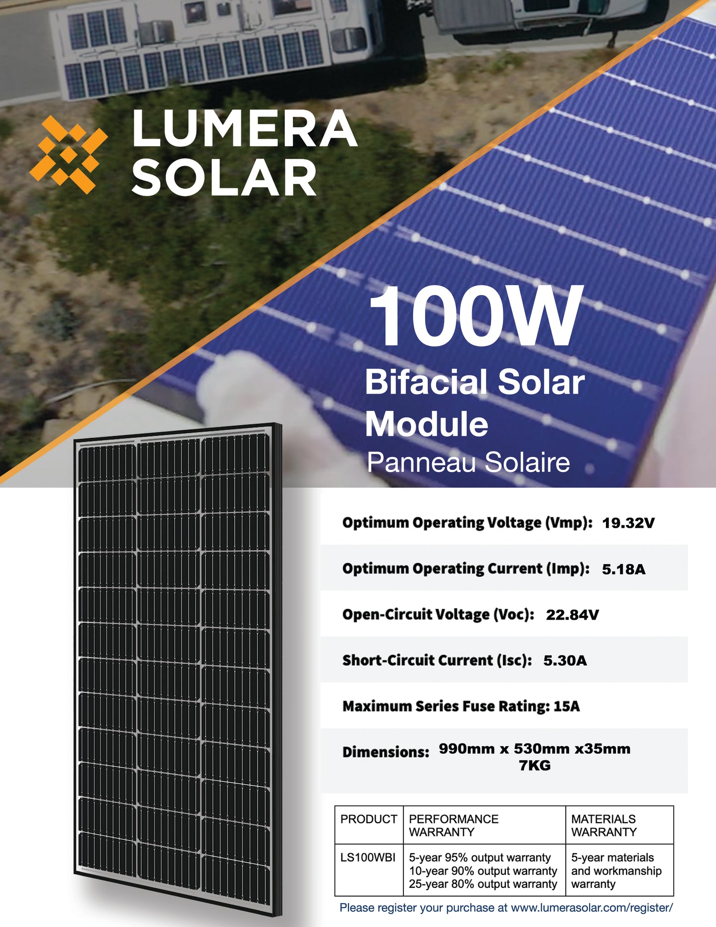 100 Watt Bifacial Solar Panel