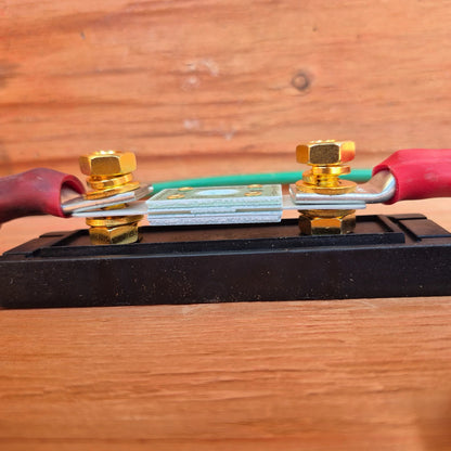 Sapphire Fuse Holder for ANL ADL Fuses, mounted to wooden backing
