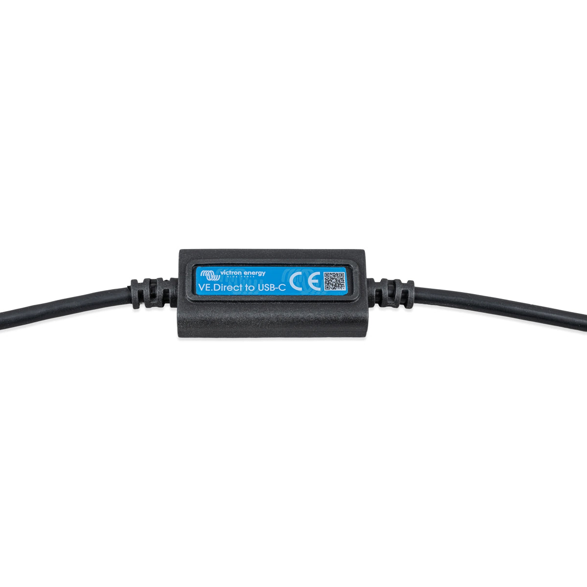 Black electronic module with a label on a white background