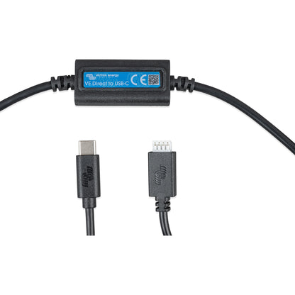 A black USB-C to USB-C direct connection cable with a central electronic module and two connector ends, shown on a plain white background.