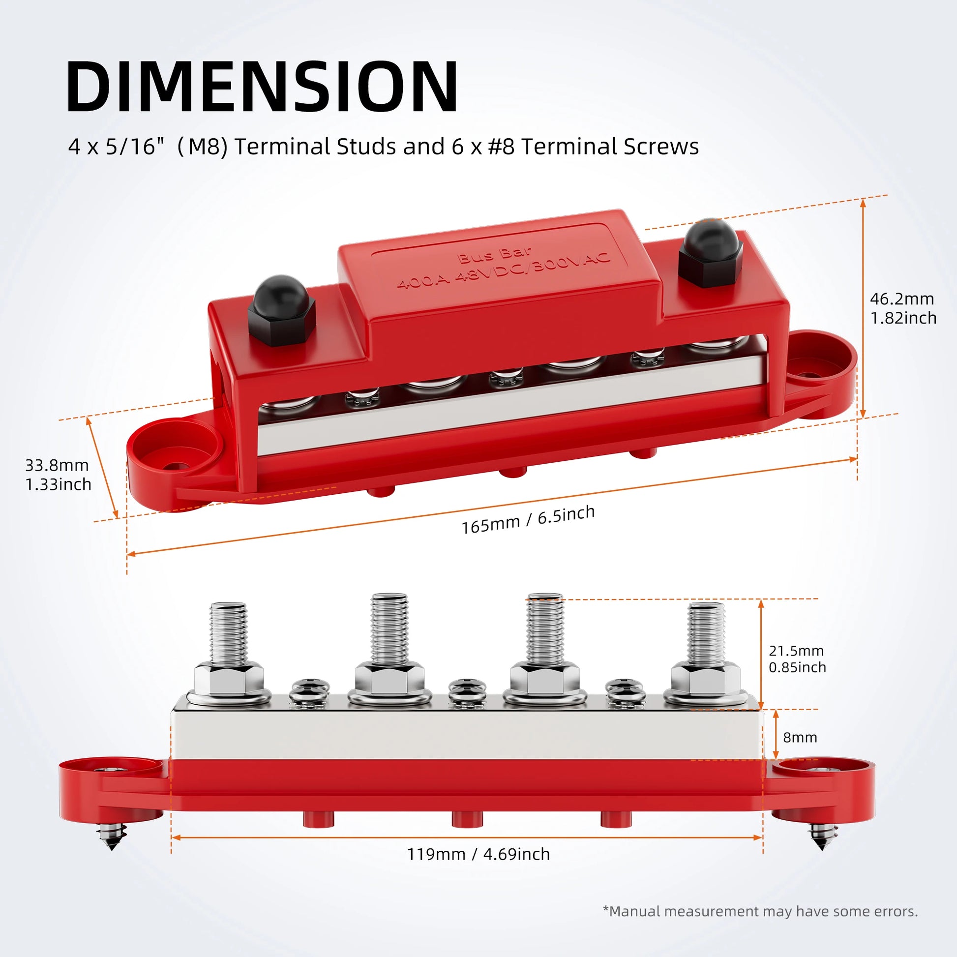 400A bus bar dimensions graphic