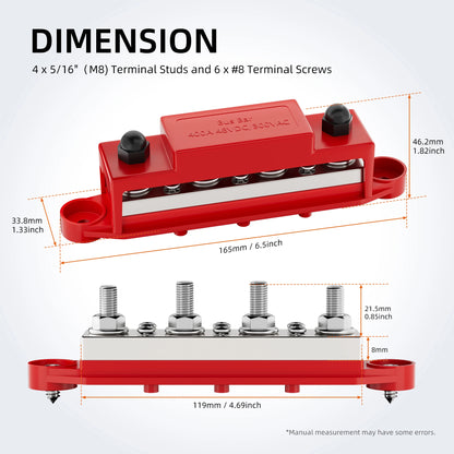 400A bus bar dimensions graphic