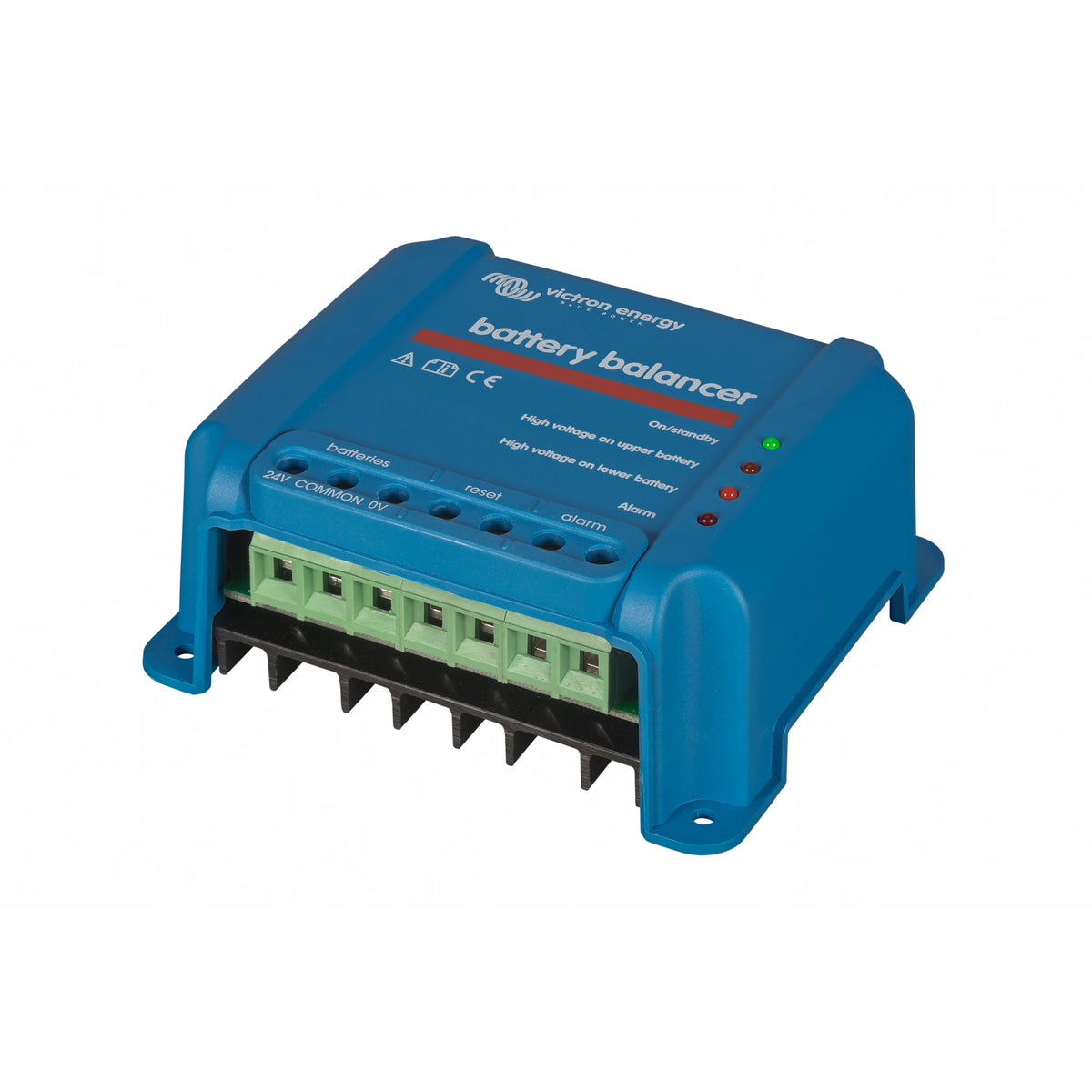 Blue battery balancer with visible branding on a white background