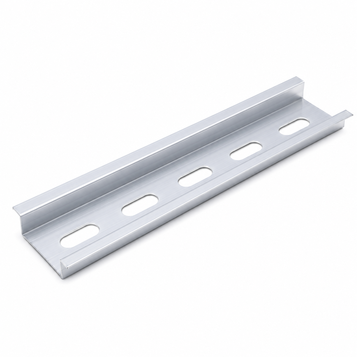 Aluminum DIN rail render on a white background