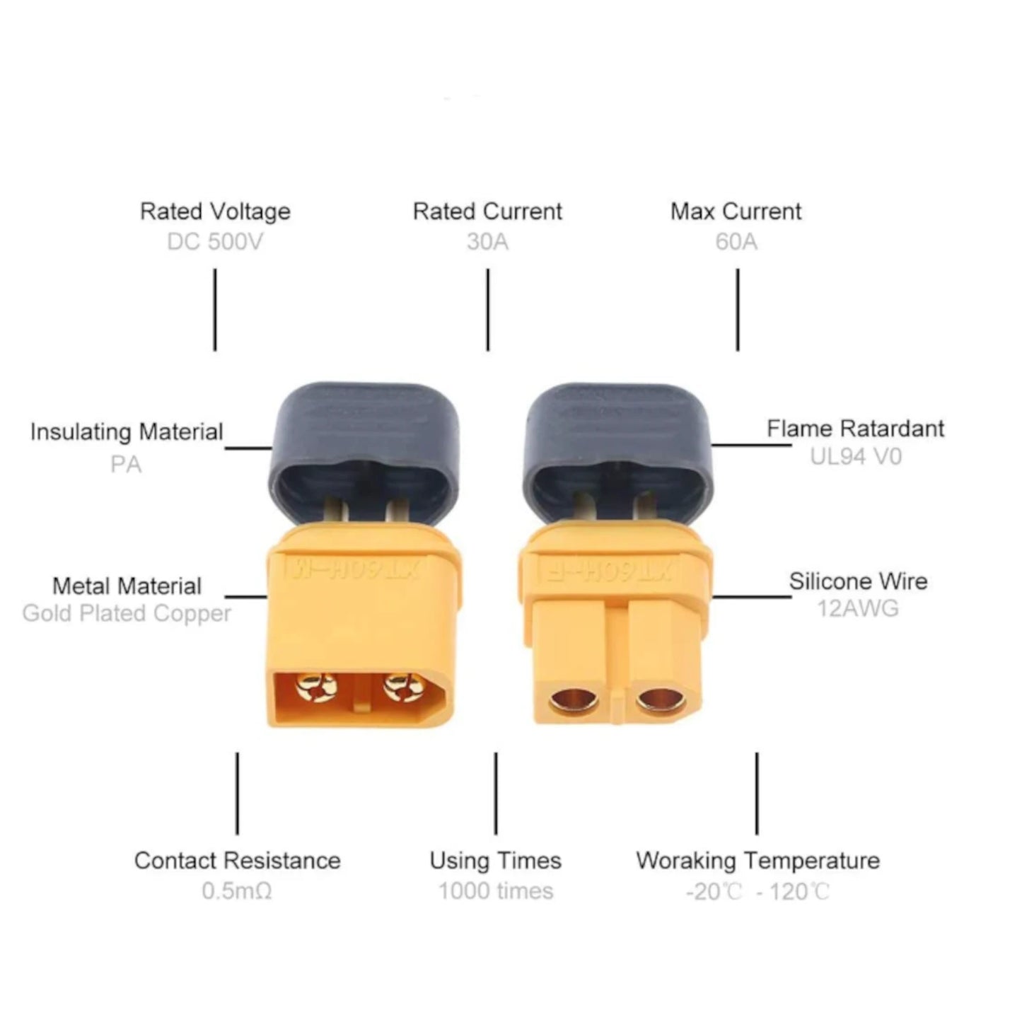 XT60 Connector Pair with Protective Boots