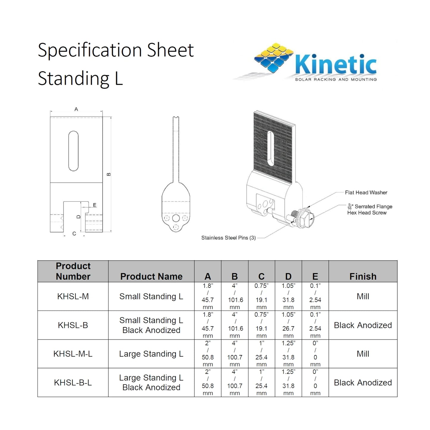 Kinetic Solar KHSL-M-L Large Standing Seam Clamp
