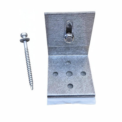 Kinetic Solar Universal L bracket with butyl seal on a white background.  Shown with included screw and bolt hardware.