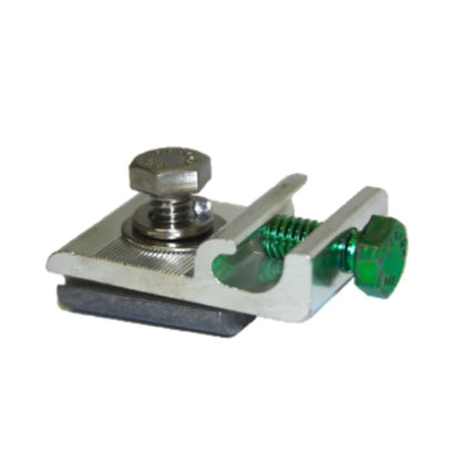 Metal clip with screws on a white background
