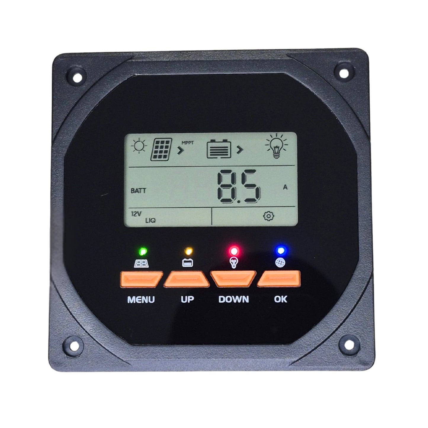 Digital display panel with buttons on a white background