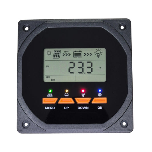 Digital display panel with buttons on a white background