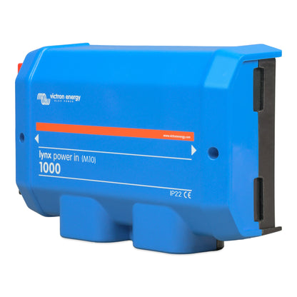 Victron Lynx Power In M10 1000A busbar LYN020102010 on a white background with it's blue cover on