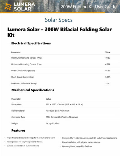 200 Watt Folding Solar Panel Kit w/ MPPT