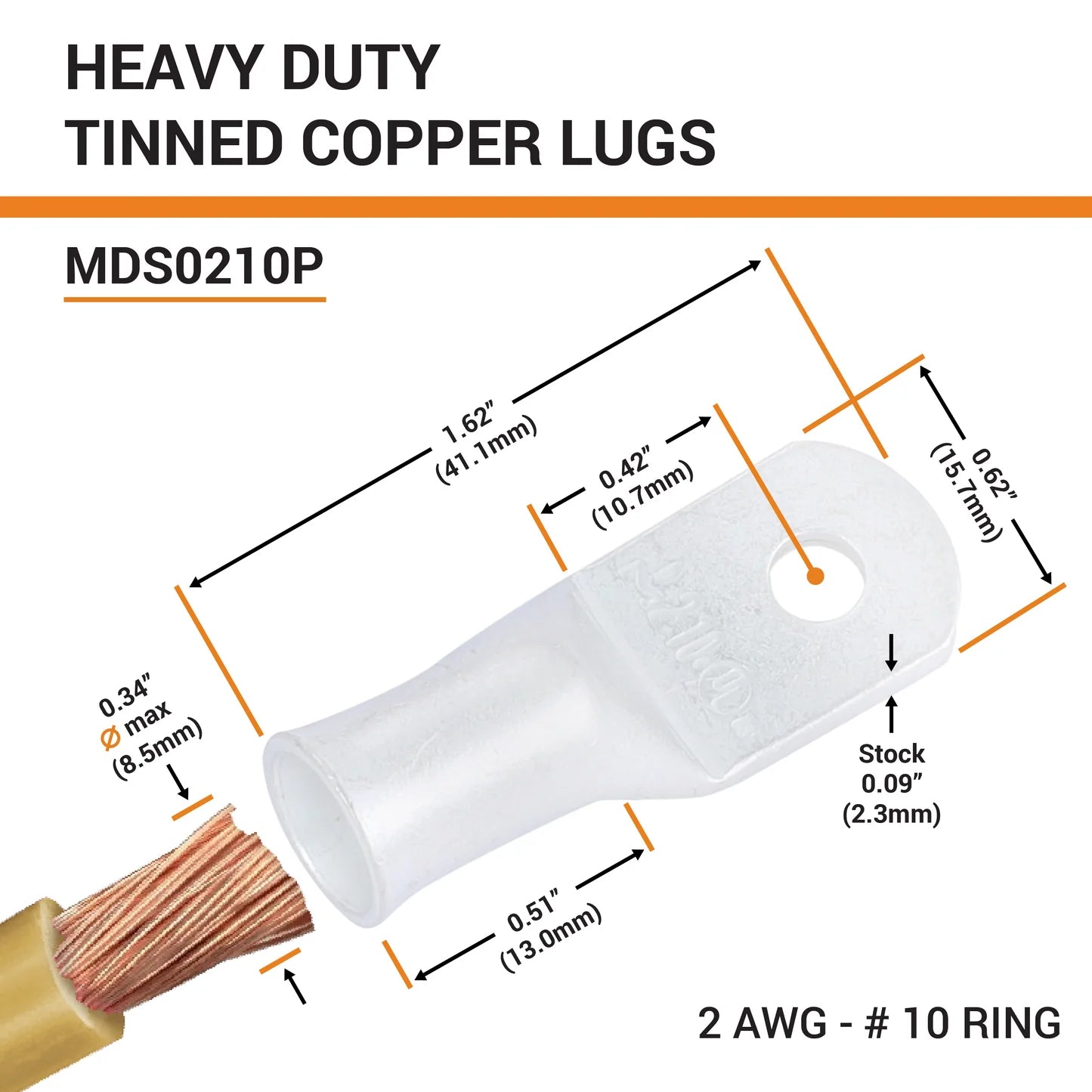 Tinned Copper Crimp Lugs – UL Listed, 600 VDC