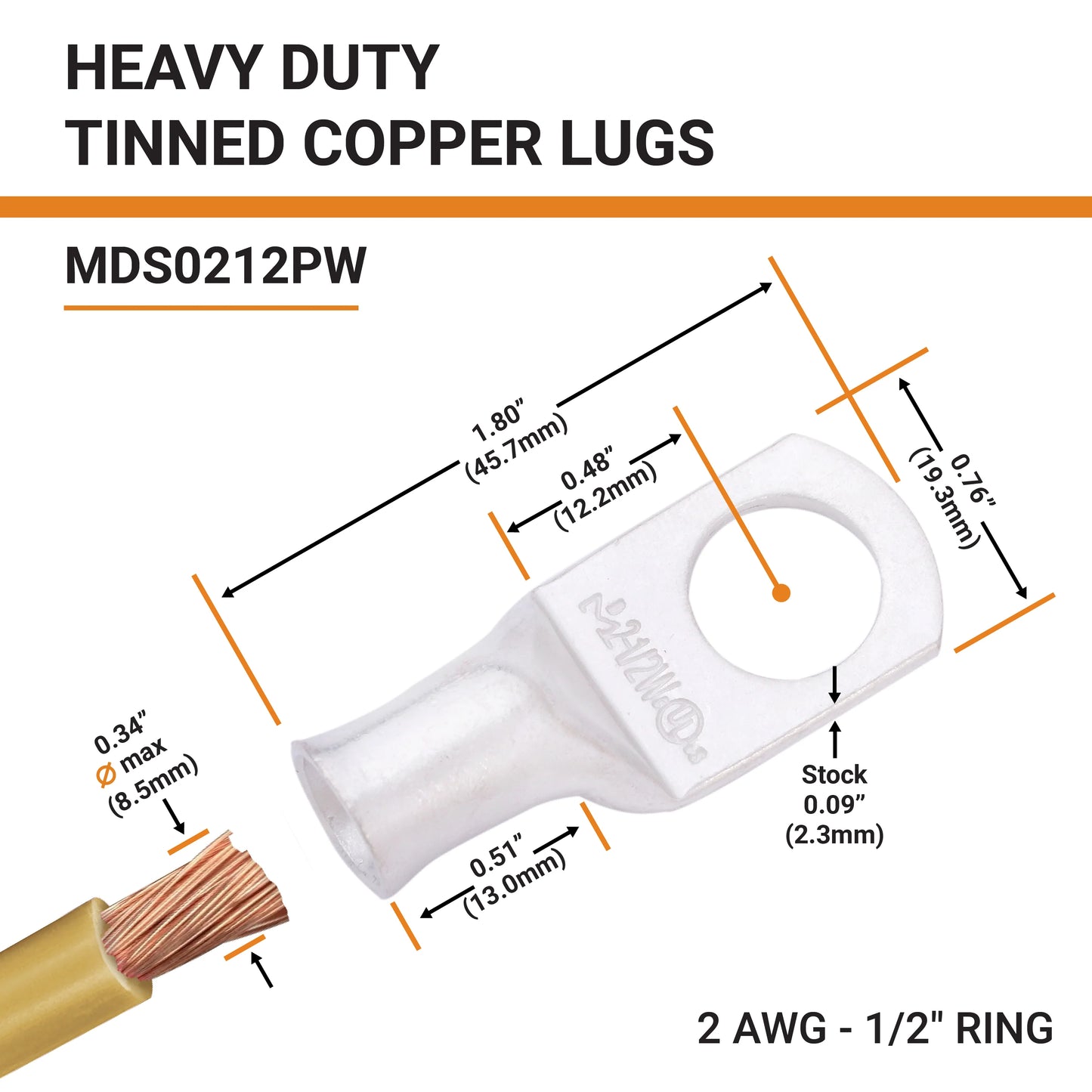 Tinned Copper Crimp Lugs – UL Listed, 600 VDC
