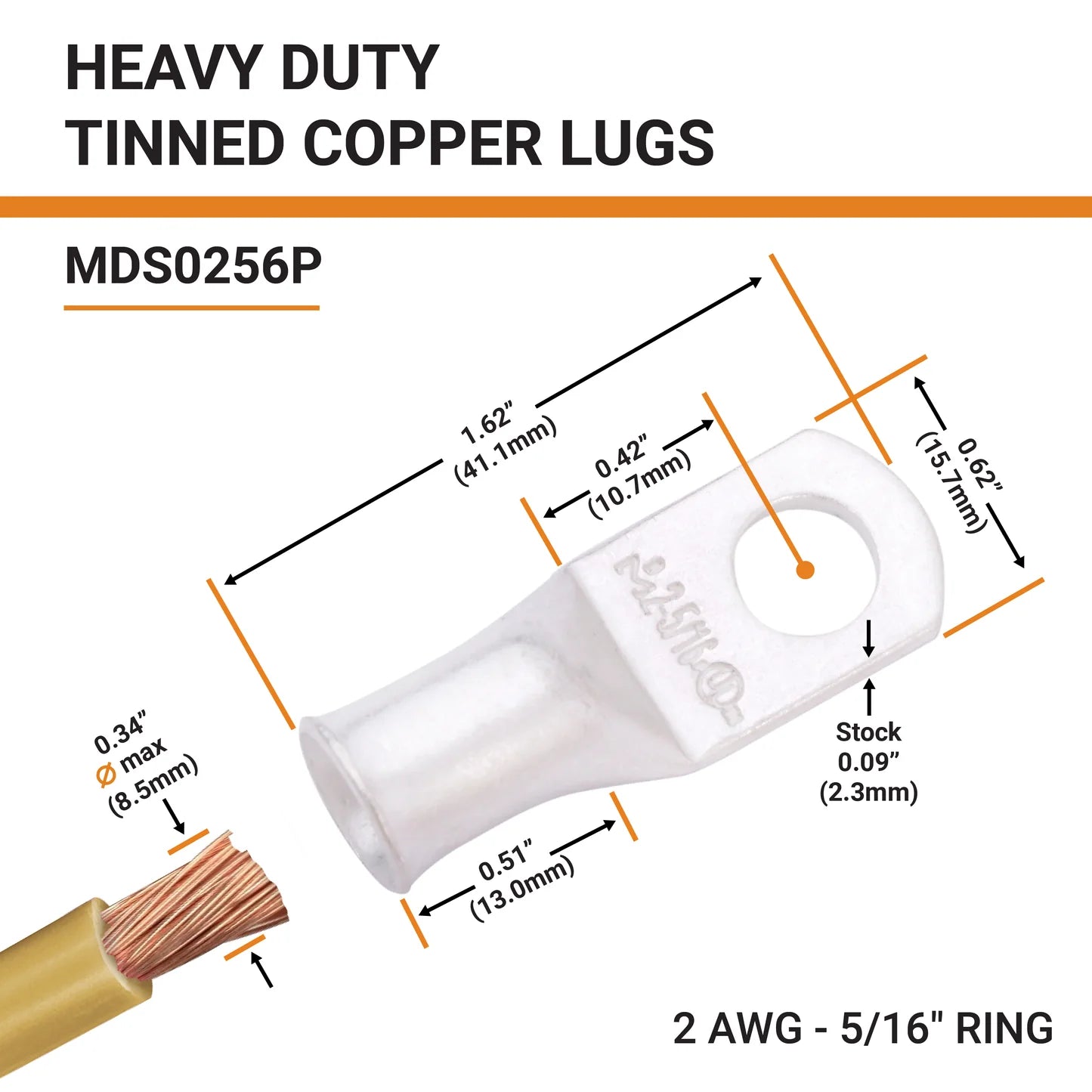Tinned Copper Crimp Lugs – UL Listed, 600 VDC