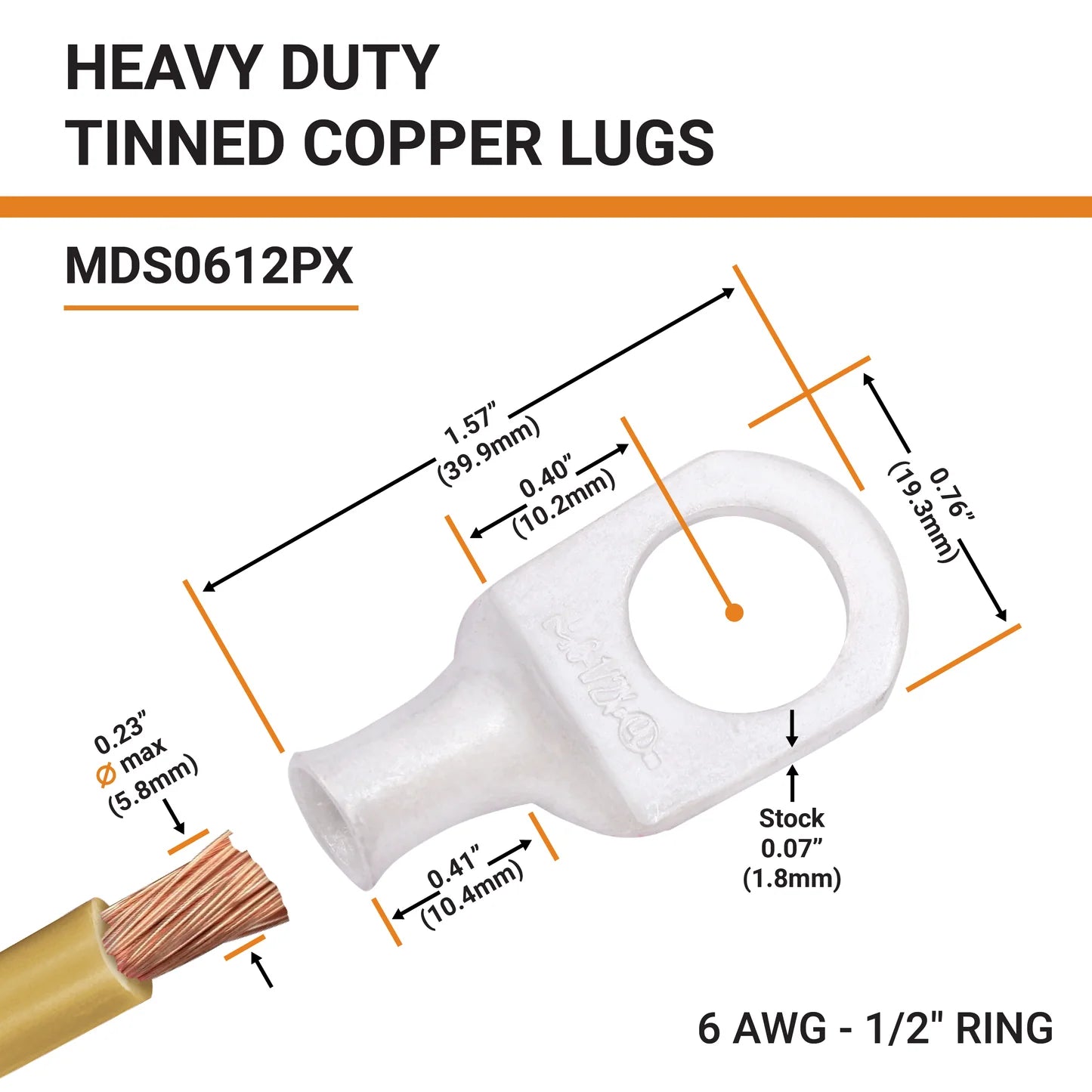 Tinned Copper Crimp Lugs – UL Listed, 600 VDC