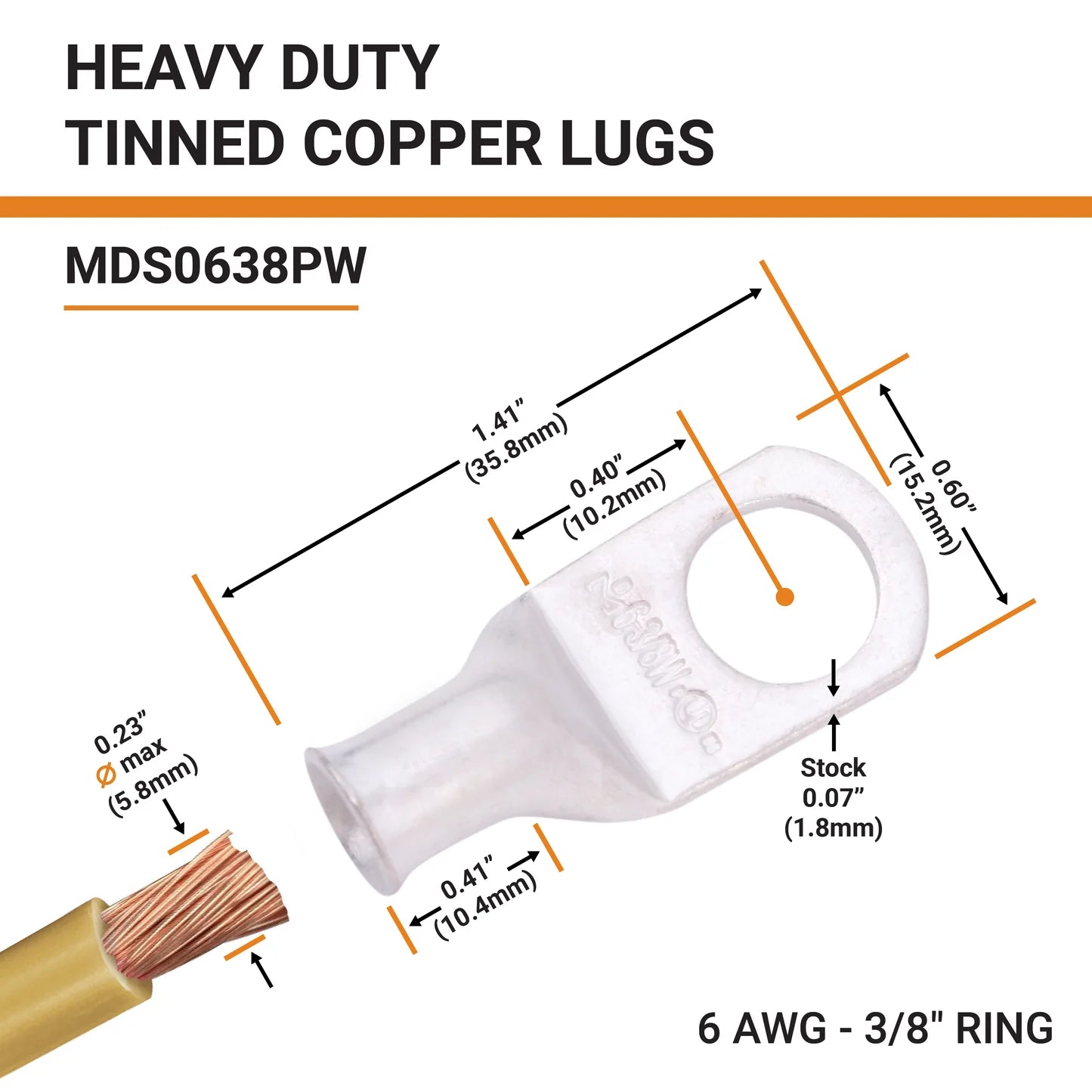 Tinned Copper Crimp Lugs – UL Listed, 600 VDC