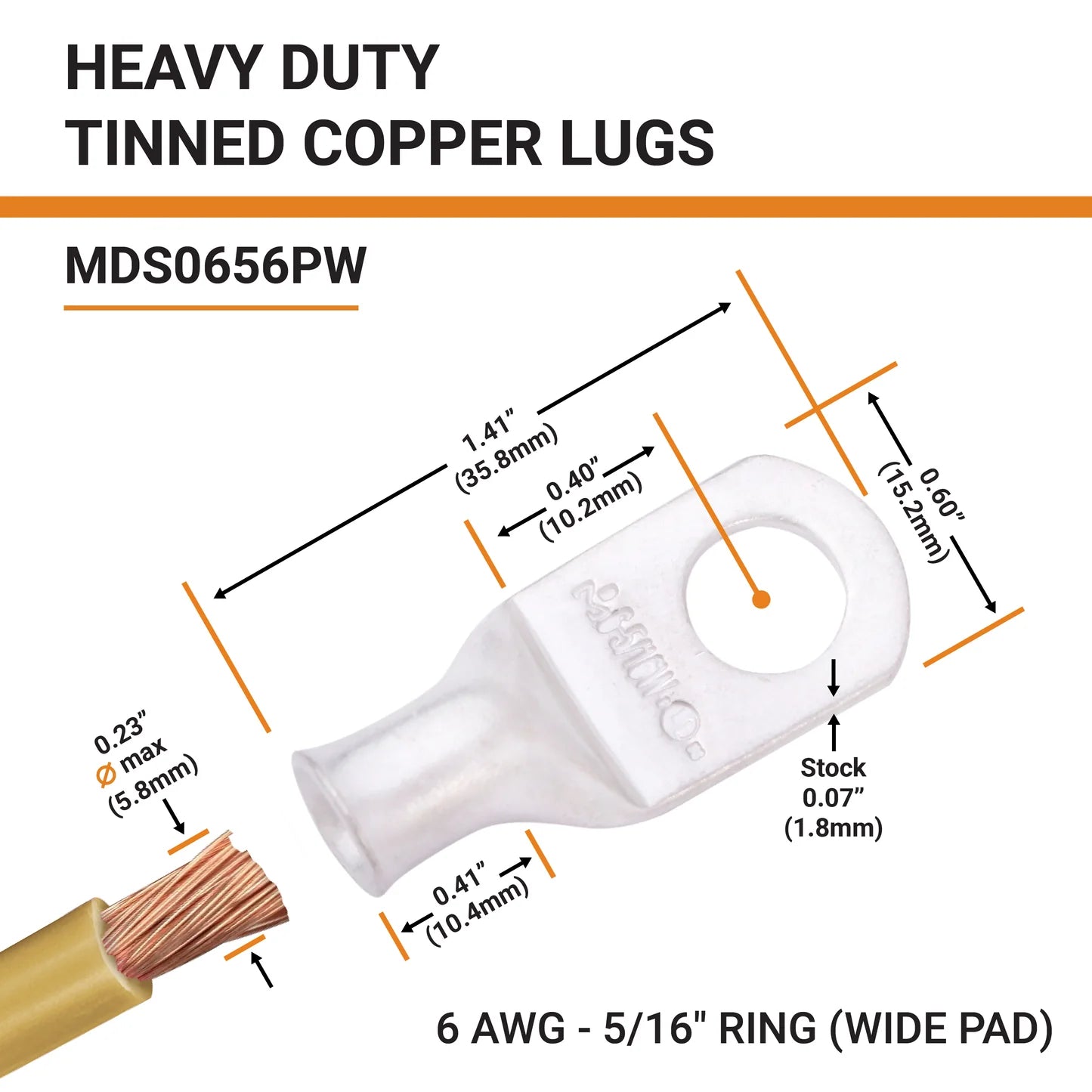 Tinned Copper Crimp Lugs – UL Listed, 600 VDC