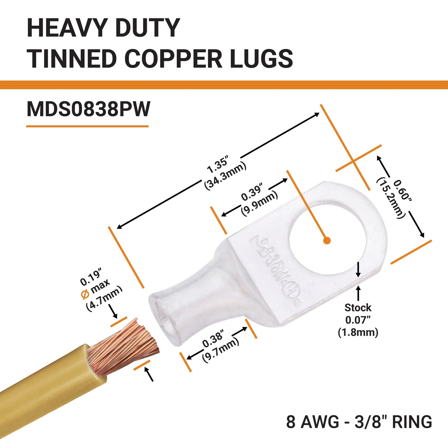 Tinned Copper Crimp Lugs – UL Listed, 600 VDC