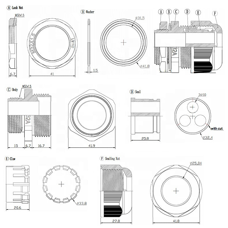 Multi-Hole Cable Sealing Gland M32X1.5