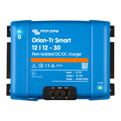 Blue Victron DC-DC Charger 30 Amp on a white background