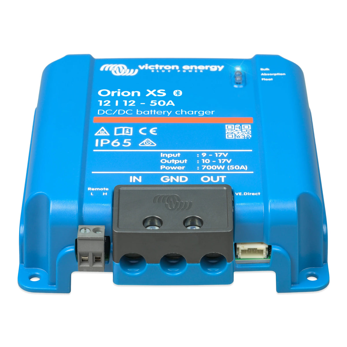 Victron 12-12 50A XS DC DC charger terminals shown on white background