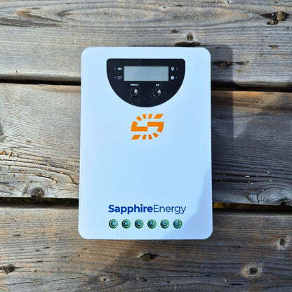 Sapphire  Energy MPPT controller on wooden table