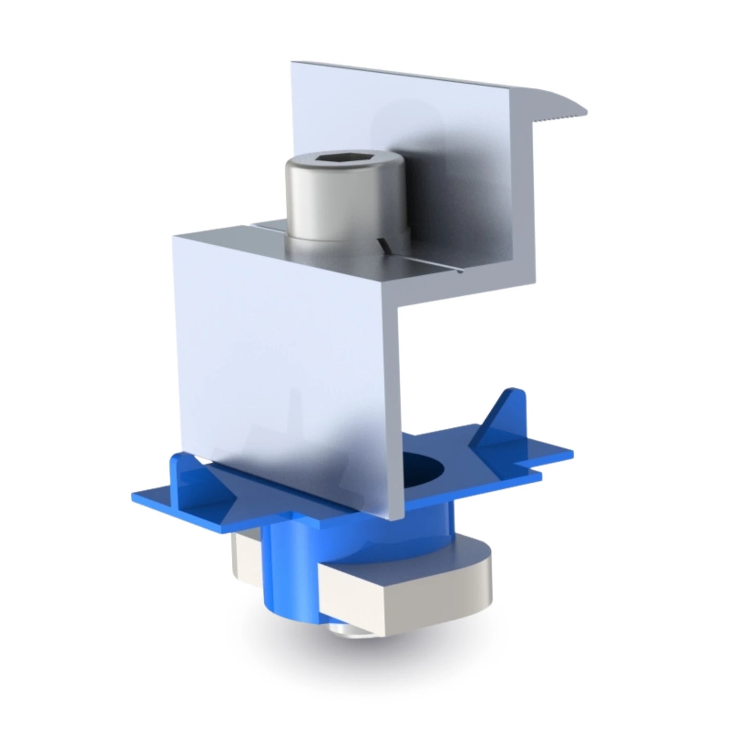 metal solar panel clamp on a white background