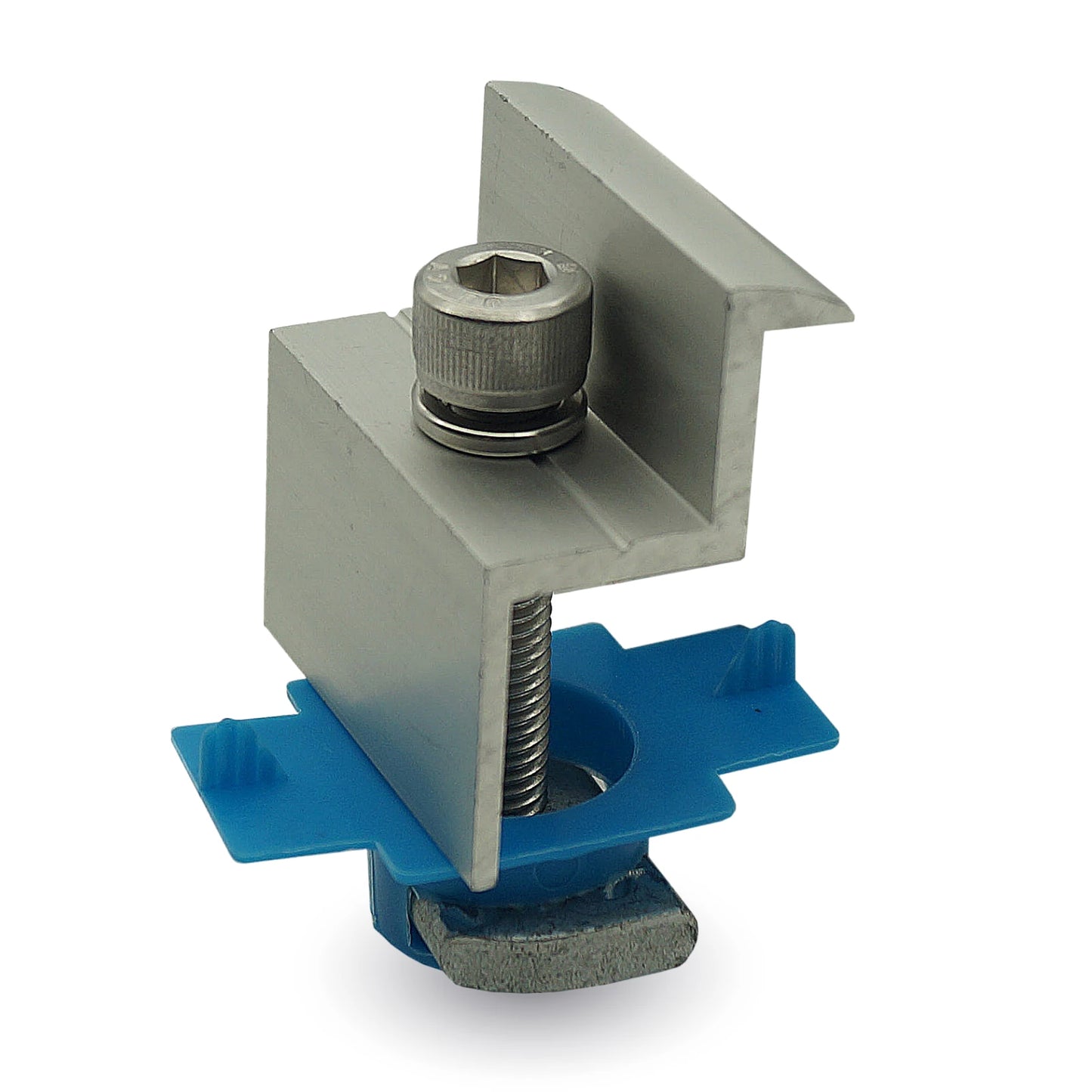 metal solar panel clamp on a white background