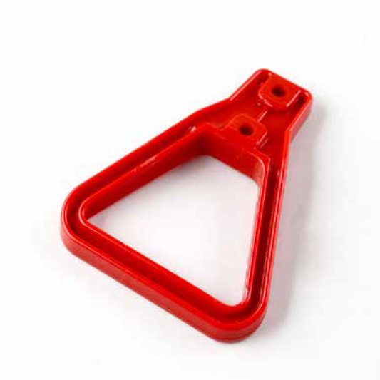 Red plastic triangle handle on a white background